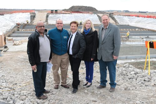 Canstar Community News April 20, 2017 - From left to right: West St. Paul Ward 4 councillor and deputy mayor Satan Parag, West St. Paul mayor Bruce Henly, MLA for the St. Paul contituency Ron Schuler, West St. Paul Ward 1 councillor Cheryl Christian and West St. Paul Ward 3 councillor Detlef Hindemith in front of the upcoming water reservoir and pumping station. (LIGIA BRAIDOTTI/CANSTAR COMMUNITY NEWS/TIMES)