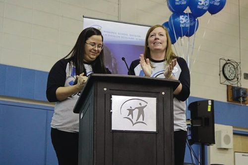 Canstar Community News April 20, 2017 - R.B. Russell Vocational High School Principal Jacqueline Connell (right) and vice principal Tannis Westdal (left) at the schools 50th anniversary celebration. (LIGIA BRAIDOTTI/CANSTAR COMMUNITY NEWS/TIMES)