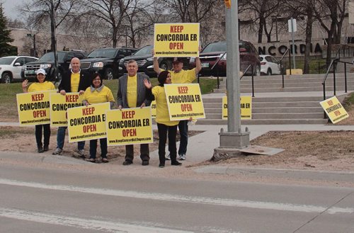 Canstar Community News April 20, 2017 - Coun. Jason Schreyer (Elmwood-East Kildonan) and Elmwood MLA Jim Maloway were joined by a handful of supporters outside Concordia Hospital, urging the provincial government not to close Concordia's ER. (SHELDON BIRNIE/CANSTAR/THE HERALD)