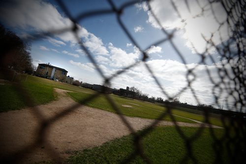 JOHN WOODS / WINNIPEG FREE PRESS
Photo of playing field behind a former residential school located between Academy Road and Wellington Crescent Tuesday, April 25, 2017. The field used to be the home of a school hockey arena.