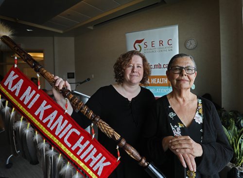 RUTH BONNEVILLE /  WINNIPEG FREE PRESS

MEDIA ADVISORY
 
 
Leslie Spillett, Executive Director of Ka Ni Kanichihk (right) and Nicole Chammartin, Executive Director of SERC
hold press conference announcing NEW PARTNERSHIP to HONOUR THE SPIRIT OF RECONCILIATION, DE-COLONIZING SEX AND SEXUALITY.   The Launch of the new partnership that works to increase Indigenous community engagement and understanding of sexuality and reproductive health was held at United Way Wednesday.  

See Jen's storyl

April 26, 2017