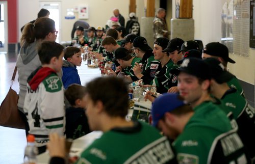 TREVOR HAGAN / WINNIPEG FREE PRESS
Portage Terriers players held a rally at Stride Place in Portage la Prairie, Wednesday, April 26, 2017.
