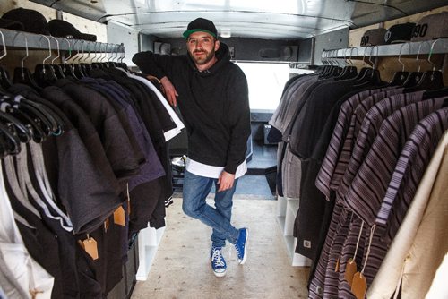 MIKE DEAL / WINNIPEG FREE PRESS
Eric Olek is starting up a fashion truck he is calling Nomad which will carry his Friday Knights line of clothes.
170427 - Thursday, April 27, 2017.