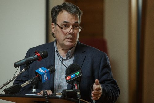 MIKE DEAL / WINNIPEG FREE PRESS
 Louis Sorin from End Homelessness Winnipeg speaks during the launch of the Street Health Survey Project at the Circle of Life Thunderbird House on Higgins Ave.
170427 - Thursday, April 27, 2017.