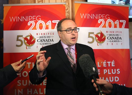WAYNE GLOWACKI / WINNIPEG FREE PRESS

David Patterson, Canada Games Council president and CEO speaks to media Friday regarding the 2017 Canada Summer Games. Provincial and Territorial delegations from across Canada are in Winnipeg this week for the M2 conference. Jason Bell story  April 28 2017
