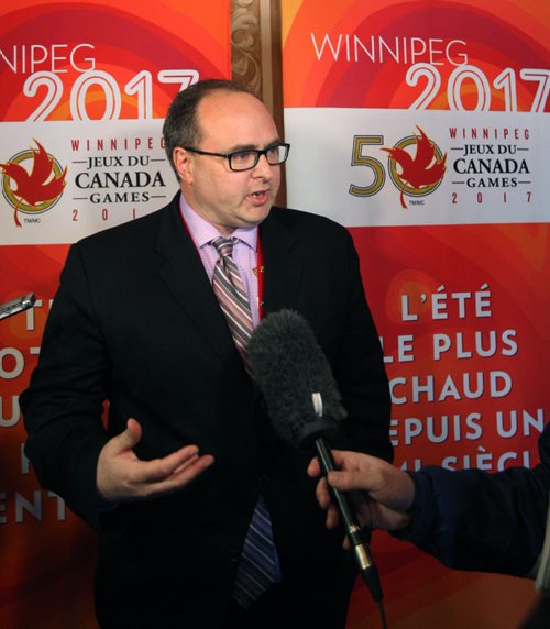 WAYNE GLOWACKI / WINNIPEG FREE PRESS

David Patterson, Canada Games Council president and CEO speaks to media Friday regarding the 2017 Canada Summer Games. Provincial and Territorial delegations from across Canada are in Winnipeg this week for the M2 conference. Jason Bell story  April 28 2017