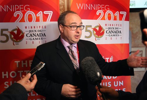 WAYNE GLOWACKI / WINNIPEG FREE PRESS

David Patterson, Canada Games Council president and CEO speaks to media Friday regarding the 2017 Canada Summer Games. Provincial and Territorial delegations from across Canada are in Winnipeg this week for the M2 conference. Jason Bell story  April 28 2017
