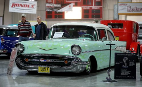 TREVOR HAGAN / WINNIPEG FREE PRESS
A 1957 Chevy owned by Tim and Gwyn Salisbury at a car show at East End Arena, Saturday, April 29, 2017.