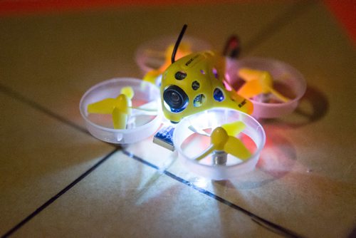 MIKE DEAL / WINNIPEG FREE PRESS
Marlon Evan gets ready to do a practice lap with his micro fpv drone during the first organized indoor drone race at the Graffiti Gallery Sunday afternoon.
170430 - Sunday, April 30, 2017.