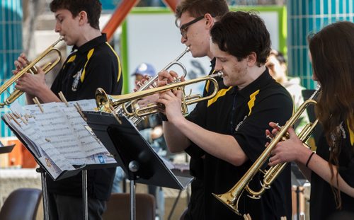 MIKE DEAL / WINNIPEG FREE PRESS
Students from Nelson McIntyre Collegiate perform during the Music Monday event at The Forks. Music Monday is the world's largest single event dedicated to raising awareness for music education.
170501 - Monday, May 01, 2017.