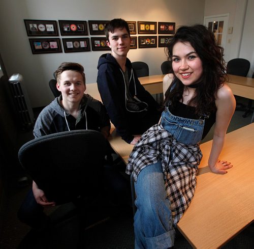 PHIL HOSSACK / WINNIPEG FREE PRESS  -  Left to right, Donald Plant, Nicholas Vandale and Victoria Turko, chatted with Erin LaBar about the Manitoba Music Mentorship program.  -  May1, 2017