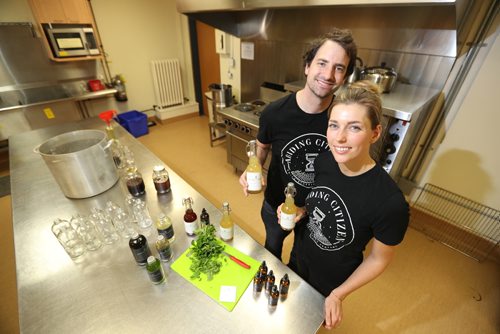 TREVOR HAGAN / WINNIPEG FREE PRESS
Teri-Lynn and Chad Friesen, owners of Abiding Citizen, a line of bitters and shrubs for cocktails, Monday, May 1, 2017.