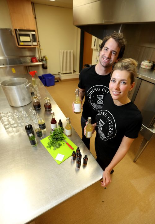 TREVOR HAGAN / WINNIPEG FREE PRESS
Teri-Lynn and Chad Friesen, owners of Abiding Citizen, a line of bitters and shrubs for cocktails, Monday, May 1, 2017.