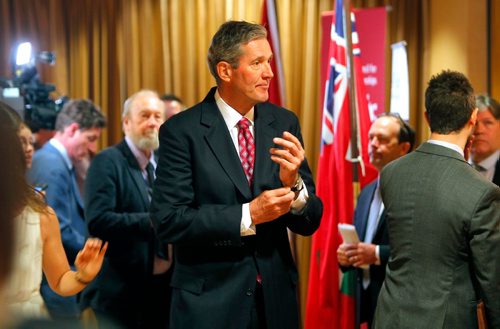 BORIS MINKEVICH / WINNIPEG FREE PRESS
Manitoba Premier Brian Pallister talks to the media after he gave the keynote address at a conference at the Fort Garry Hotel hosted by The Canadian Council for Public-Private Partnerships, (CCPPP) and The Winnipeg Chamber of Commerce. May 2, 2017