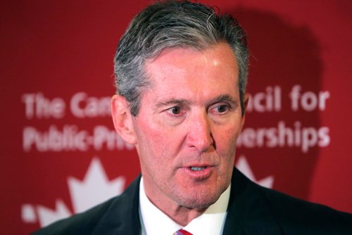 BORIS MINKEVICH / WINNIPEG FREE PRESS
Manitoba Premier Brian Pallister talks to the media after he gave the keynote address at a conference at the Fort Garry Hotel hosted by The Canadian Council for Public-Private Partnerships, (CCPPP) and The Winnipeg Chamber of Commerce. May 2, 2017