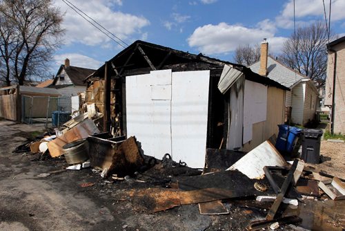 BORIS MINKEVICH / WINNIPEG FREE PRESS
Fires in the north end. Garage in the back of 722 College was burned. Major damage. May 4, 2017