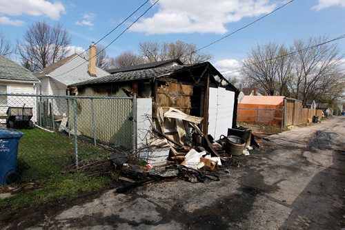 BORIS MINKEVICH / WINNIPEG FREE PRESS
Fires in the north end. Garage in the back of 722 College was burned. Major damage. May 4, 2017