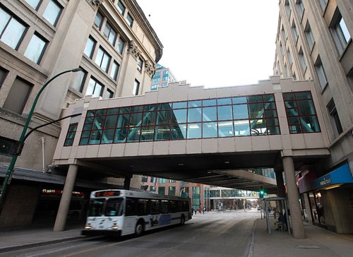 PHIL HOSSACK / WINNIPEG FREE PRESS  -  Walkways : Vaughn at Portage, South side looking north.  -  May 4, 2017