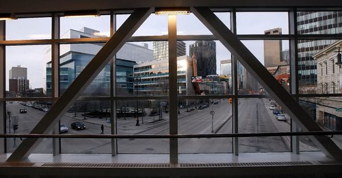 PHIL HOSSACK / WINNIPEG FREE PRESS  -  Walkways : Over Portage at Carleton looking East.  -  May 4, 2017