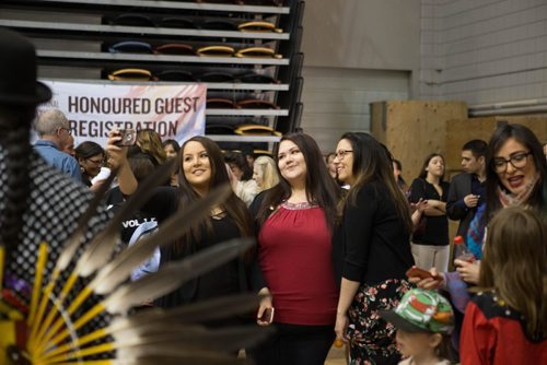 JEN DOERKSEN/WINNIPEG FREE PRESS
A group of grads take a selfie before lining up for the first grand entry at the University of Manitobas Annual Traditional Graduation Pow Wow. Saturday, May 6, 2017.