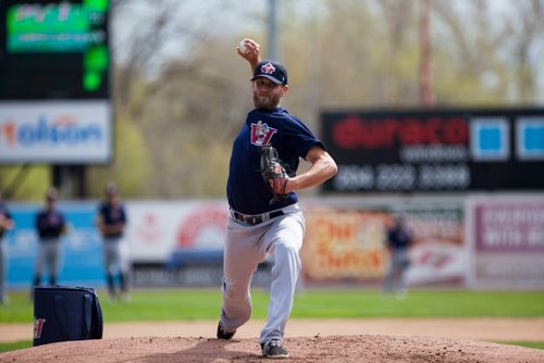 Right hand pitcher Ryan Chaffee (#25) winds up on the mound during batting practice at the Winnipeg Goldeyes Open House at Shaw Park. Saturday, May 6, 2017. Copyright Jessica Finn for the Winnipeg Free Press.