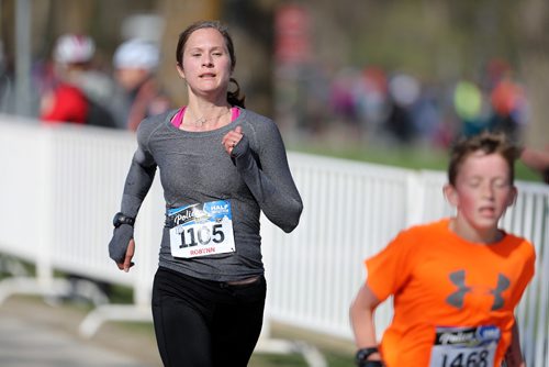 TREVOR HAGAN / WINNIPEG FREE PRESS
Robyn Clark finishes as the third fastest woman in the half marathon. The 13th annual Winnipeg Police Service Half Marathon started and finished in Assiniboine Park, Sunday, May 7, 2017.