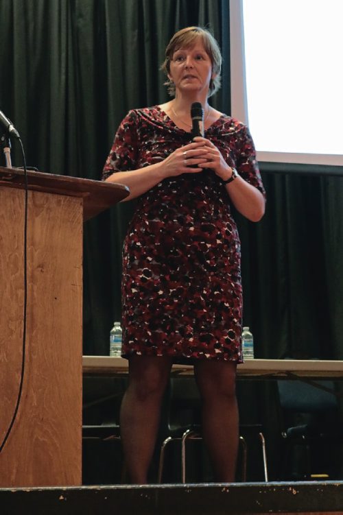 Canstar Community News MAY 3, 2017 - Sherri Fandrey, from Addictions Foundation of Manitoba, speaks at R.B. Russell Vocational High School about the dangers of drugs such as Fentanyl and Carfentanil. (LIGIA BRAIDOTTI/CANSTAR COMMUNITY NEWS/TIMES)