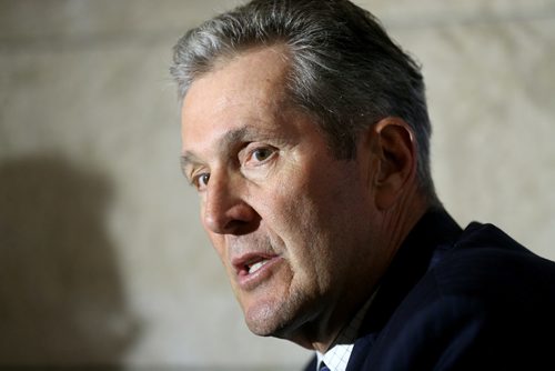 TREVOR HAGAN / WINNIPEG FREE PRESS
Premier Brian Pallister faces media after question period at the Legislative Building, Wednesday, May 10, 2017.