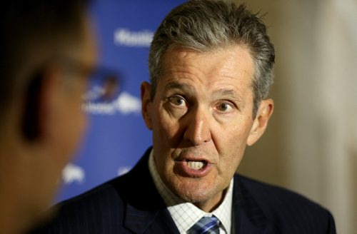 TREVOR HAGAN / WINNIPEG FREE PRESS
Premier Brian Pallister faces media after question period at the Legislative Building, Wednesday, May 10, 2017.