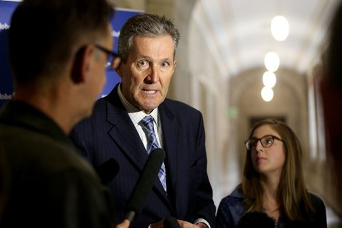 TREVOR HAGAN / WINNIPEG FREE PRESS
Premier Brian Pallister faces media after question period at the Legislative Building, Wednesday, May 10, 2017.