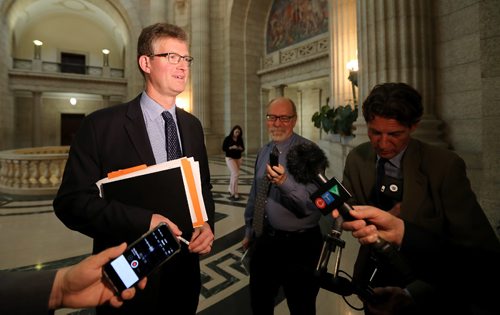 TREVOR HAGAN / WINNIPEG FREE PRESS
Andrew Swan addresses the media after question period at the Legislative Building, Wednesday, May 10, 2017.