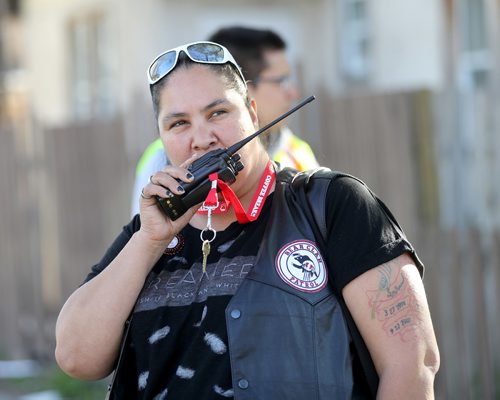 TREVOR HAGAN / WINNIPEG FREE PRESS
Susan Chief, a Team Leader, and other Bear Clan members go on patrol, Thursday, May 11, 2017.