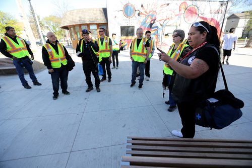 TREVOR HAGAN / WINNIPEG FREE PRESS
Susan Chief, a Team Leader, and other Bear Clan members go on patrol, Thursday, May 11, 2017.