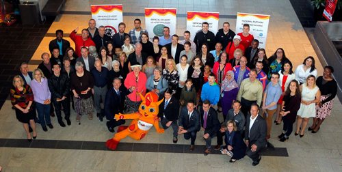 BORIS MINKEVICH / WINNIPEG FREE PRESS
CANADA GAMES TORCH RELAY EVENT - The 2017 Canada Games Host Society had an event at MB Hydro headquarters to honour and celebrate individuals who will carry the Roly McLenahan Torch, as part of the Manitoba Hydro Torch Relay. Group shot of all the people at the event. CAROL SANDERS STORY. May 12, 2017