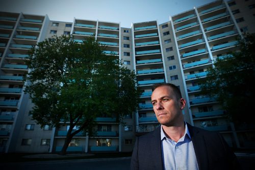 JOHN WOODS / WINNIPEG FREE PRESS
Frank Koch-Schulte, vice president of Edison Properties, is photographed outside one of his apartment blocks Friday, May 12, 2017.  Owners of older apartment buildings have been getting $5000 invoices from the city for work they didn't realized needed to be done.