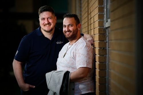 JOHN WOODS / WINNIPEG FREE PRESS
Alex Szele (L), an American who immigrated to Canada in 2012 with Adam Asaleya, a Syrian refugee whom he befriended through Welcome Places volunteer matching program are photographed Sunday, May 14, 2017.