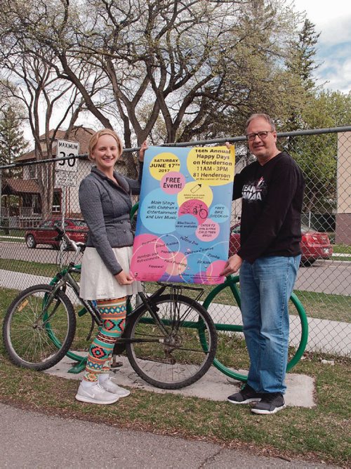 Canstar Community News (From left) Trinette Konge and Dale Karasiuk of the Chalmers Neighbourhood Renewal Corporation are looking forward to the 16th annual Happy Days on Henderson, which takes place June 17 from 11 a.m. to 3 p.m. at 81 Henderson Hwy. (SHELDON BIRNIE/CANSTAR/THE HERALD)