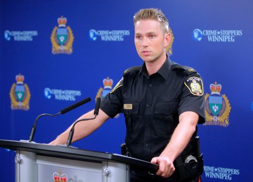 BORIS MINKEVICH / WINNIPEG FREE PRESS
Constable Jay Murray speaks at the Winnipeg Police Service media room. Re: Homicide arrests. May 17, 2017