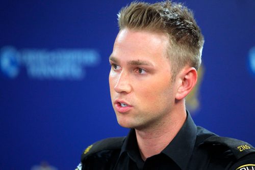 BORIS MINKEVICH / WINNIPEG FREE PRESS
Constable Jay Murray speaks at the Winnipeg Police Service media room. Re: Homicide arrests. May 17, 2017