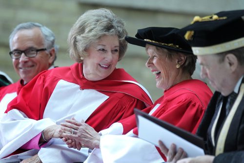 RUTH BONNEVILLE /  WINNIPEG FREE PRESS

Lieutenant-Governor of Manitoba the Honourable Janice Filmon congratulates Sharon Johnston after Filmon presented her with the Honorary Degree during the U of M 138th annual convocation for College of Medicine students at the U of M  Bannatyne Campus Thursday.  

Standup photo


May 18, 2017