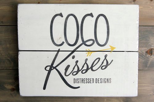 BORIS MINKEVICH / WINNIPEG FREE PRESS
INTERSECTION - Julie Carriere's business is called Coco Kisses Designs. Julie makes decorative signs for kitchens and cottages, as well as wedding boards for newly married couples (guests sign the boards), growth charts for kiddies. This is her company sign on her display booth. DAVE SANDERSON STORY. May 19, 2017