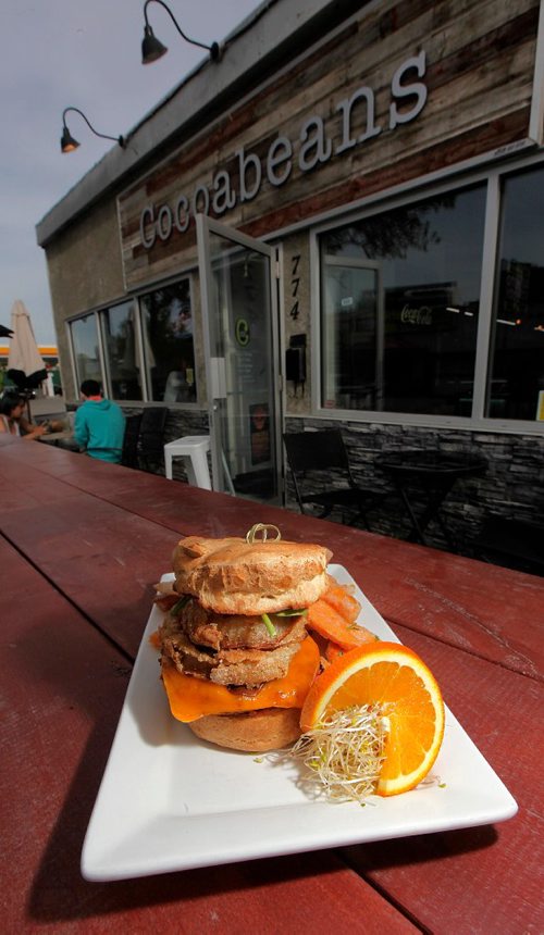 PHIL HOSSACK / WINNIPEG FREE PRESS  -  Cocoabeans Restaurant Review - vegan and gluten-free cheeseburger on the patio.....Alison Gilmore tale.!   -  May 19,  2017