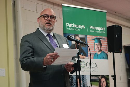 Canstar Community News May 16, 2017 - Great-West Life executive vice president David Hodge announced a $500,000 commitment to Pathways of Education Canada. (LIGIA BRAIDOTTI/CANSTAR COMMUNITY NEWS/TIMES)