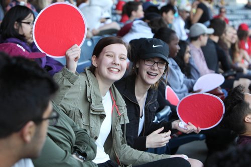 RUTH BONNEVILLE /  WINNIPEG FREE PRESS

Kennedy Vancoughnett (left) and  Shantel Laycock,  grade 11 students from Vincent Massey Collegiate celebrate Canada's 150th birthday with 15,000  thousand  Pembina Trails school division students at Investors Group Field Wednesday. 


May 24, 2017