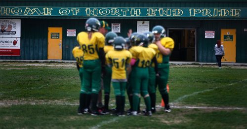 PHIL HOSSACK / WINNIPEG FREE PRESS - Nomad's Field hosted Manitoba Girls Football League's Nomads and Mustangs Thursday night under the banner of "North End Pride". See Aldo Santin's story re: New Police Station may be built at the location.  -  May 25 2017