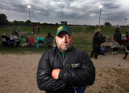 PHIL HOSSACK / WINNIPEG FREE PRESS - Nomad Football Club President Jeff Pirrie poses at the football field his club uses for their senior men's team as well as teams like the Manitoba Girls Football League's Nomads and Mustangs who were taking the field behind him. See Aldo Santin's story re: New Police Station may be built at the location.  -  May 25 2017