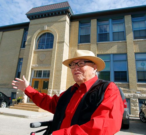 BORIS MINKEVICH / WINNIPEG FREE PRESS
Ted Fontaine was in the first class of the school when it opened in 1958. This is for a story about a reunion of the school survivors hes helping to plan. Photos taken at the Centre for Child Protection, which is the old residential school on Academy in Winnipeg. Here he poses outside the building. CAROL SANDERS STORY. May 26, 2017