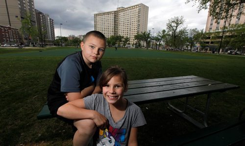 PHIL HOSSACK / WINNIPEG FREE PRESS  -   Claudette Osborne's children Iziah and Patience Bushby  in Central Park Friday.  See Dave Baxter story.    -  May 26 2017