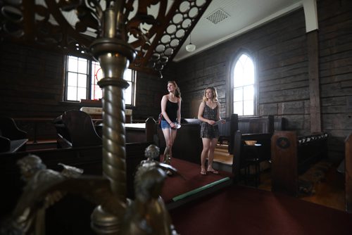 RUTH BONNEVILLE /  WINNIPEG FREE PRESS

Hailey Yozenko (left( and her friend Cassidy Kelch check out the interior of the historic St. James Assiniboine Church Saturday during DOORS OPEN WINNIPEG.  The log church was built in 1855 and is located across from Polo Park in St. James Cemetery grounds.   
 See story.

May 27, 2017