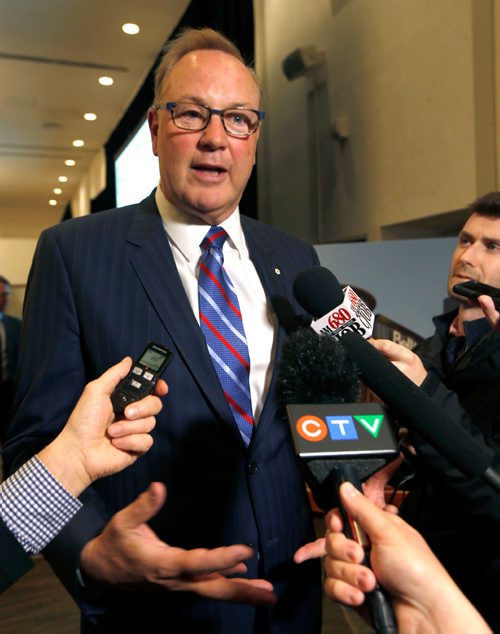 WAYNE GLOWACKI / WINNIPEG FREE PRESS

George Cope, pres. and CEO of Bell Canada and BCE speaks to media at the Winnipeg Chamber of Commerce luncheon Tuesday in the Delta Hotel. Martin Cash story  May 30 2017